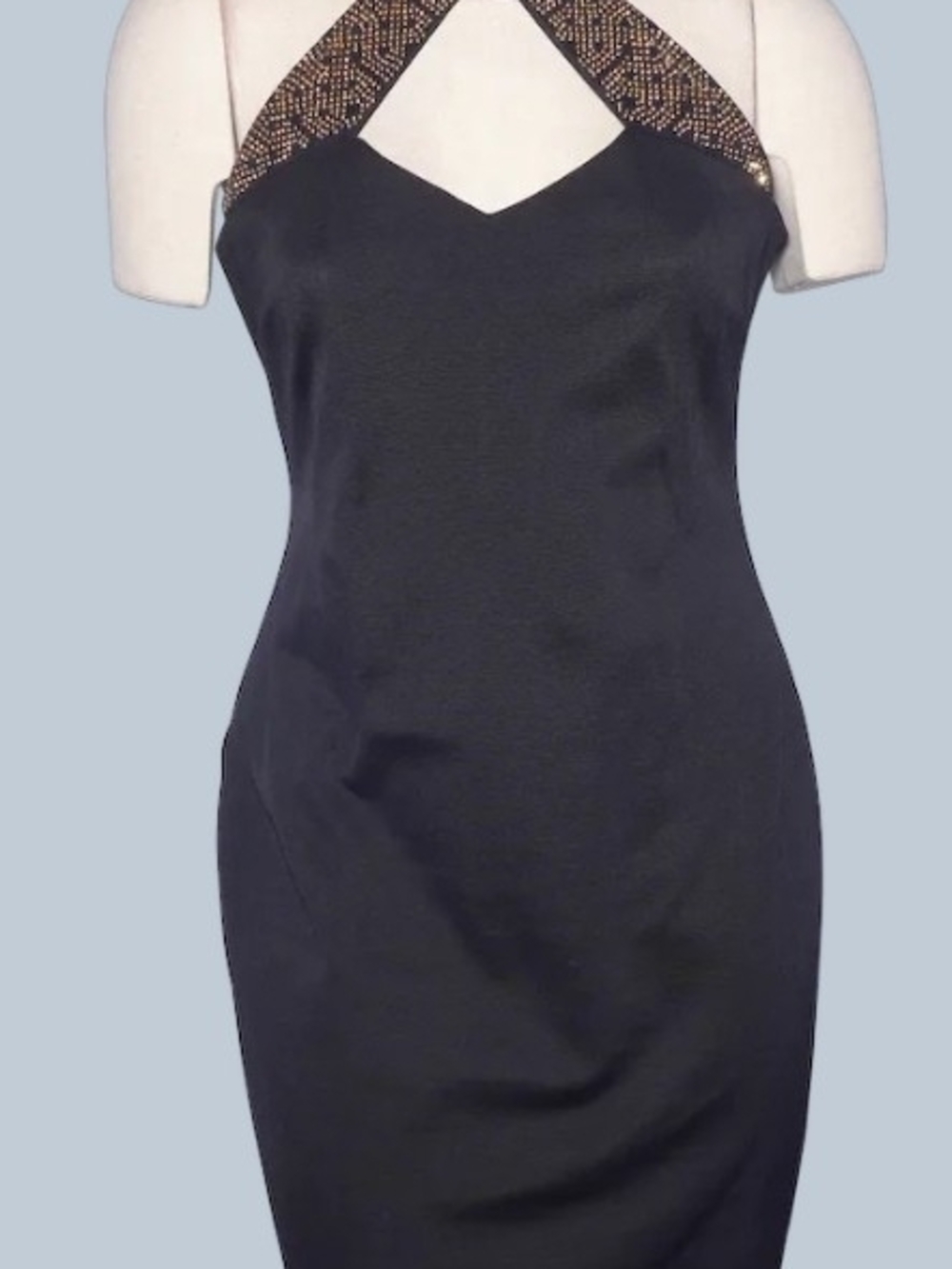Cache Black Midi Dress with Beaded Tan Accent